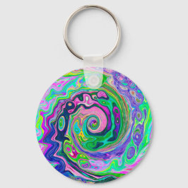 Groovy Abstrakt Aqua och Navy Lava Swirl Nyckelring