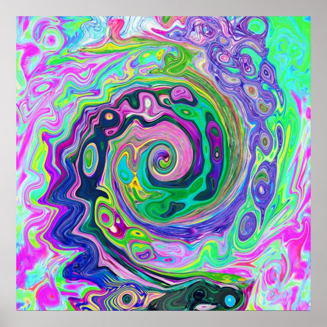 Groovy Abstrakt Aqua och Navy Lava Swirl Poster (Framsidan)