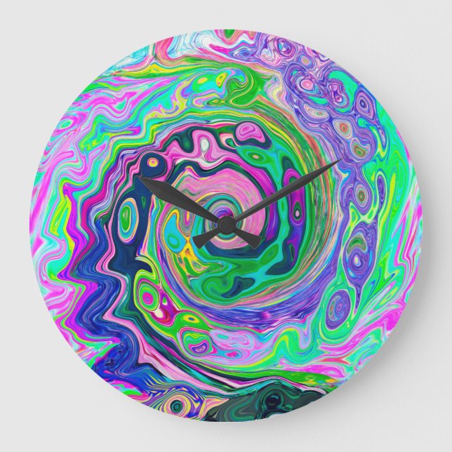 Groovy Abstrakt Aqua och Navy Lava Swirl Stor Klocka (Framsida)
