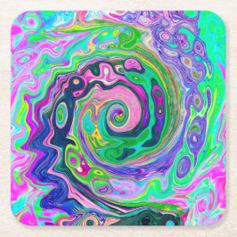Groovy Abstrakt Aqua och Navy Lava Swirl Underlägg Papper Kvadrat