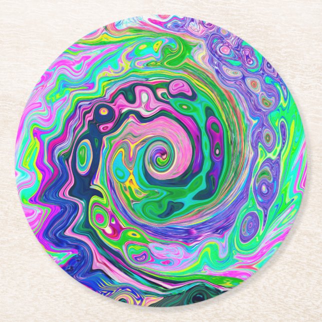 Groovy Abstrakt Aqua och Navy Lava Swirl Underlägg Papper Rund (Framsidan)