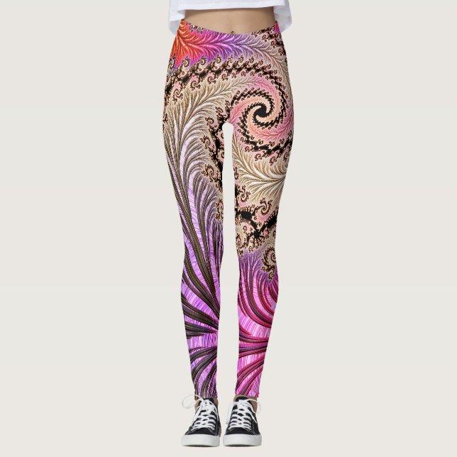Groovy Abstrakt Digital Funky Boho Spiral Fractal Leggings (Framsida)