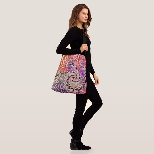 Groovy Abstrakt Digital Funky Boho Spiral Fraktal Axelväska (På modell)