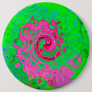 Groovy Abstrakt Grönt och Red Lava Liquid Swirl Knapp