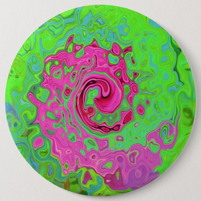 Groovy Abstrakt Grönt och Red Lava Liquid Swirl Knapp (Framsida)