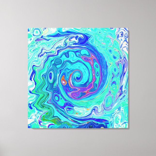 Groovy Abstrakt Havsblå Och Grön Flytande Virvel Canvastryck (Framsida)