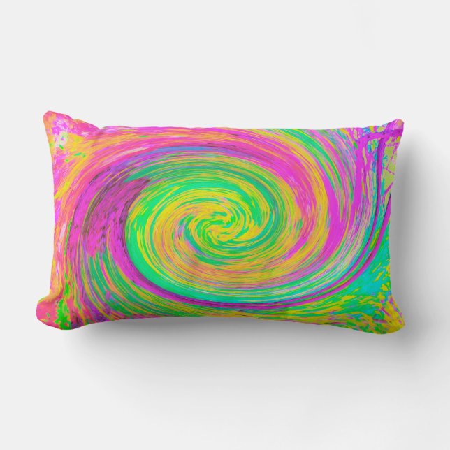 Groovy Abstrakt Lila och Gult Rainbow Swirl Lumbarkudde (Framsida)