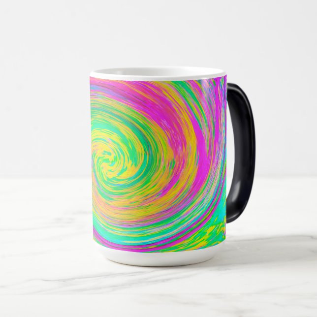 Groovy Abstrakt Lila och Gult Rainbow Swirl Magisk Mugg (Framsida höger)