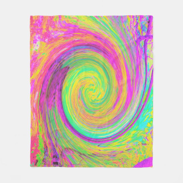 Groovy Abstrakt Lila och Gult Vätska Swirl Fleecefilt (Framsidan)