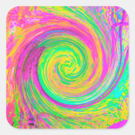 Groovy Abstrakt Lila och Gult Vätska Swirl Fyrkantigt Klistermärke