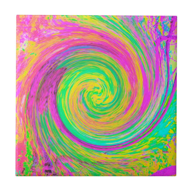 Groovy Abstrakt Lila och Gult Vätska Swirl Kakelplatta (Framsidan)
