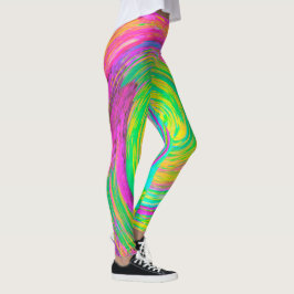 Groovy Abstrakt Lila och Gult Vätska Swirl Leggings