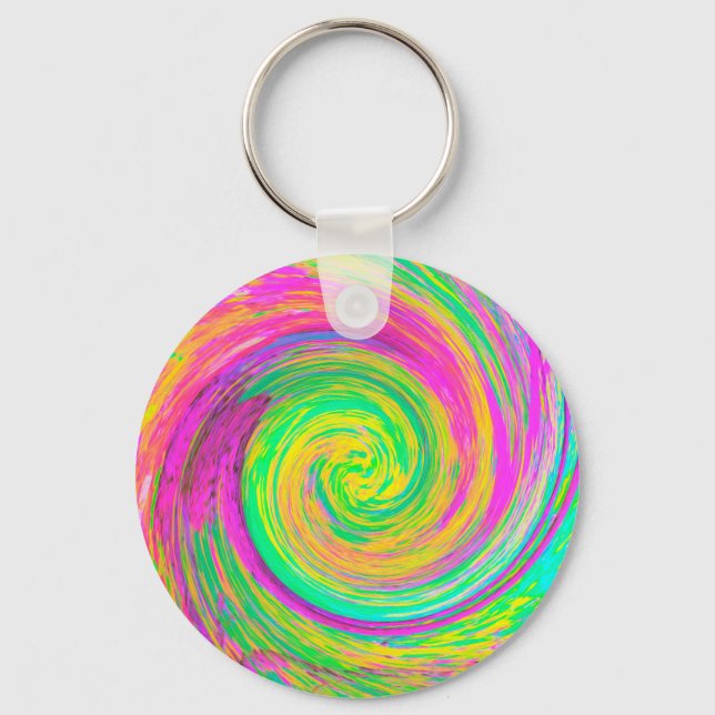 Groovy Abstrakt Lila och Gult Vätska Swirl Nyckelring (Framsida)