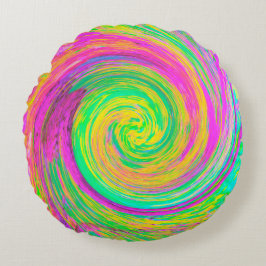 Groovy Abstrakt Lila och Gult Vätska Swirl Rund Kudde