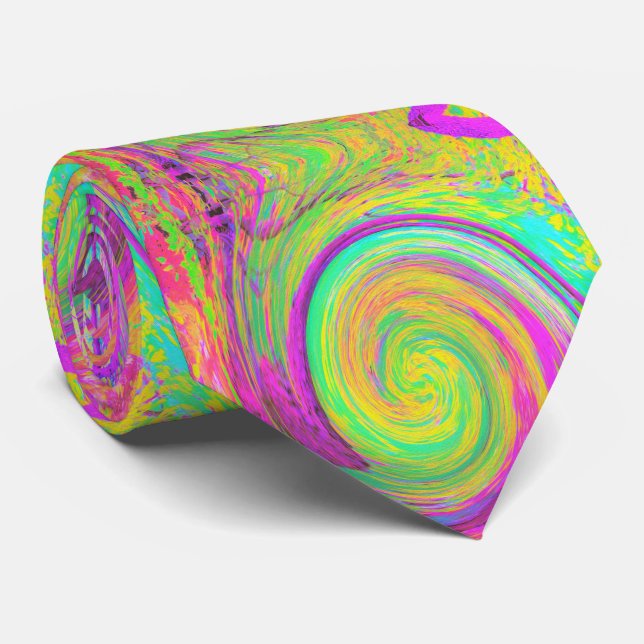 Groovy Abstrakt Lila och Gult Vätska Swirl Slips (Rullad)