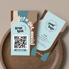 Groovy Abstrakt Neutralts Social Media QR-kod Visitkort