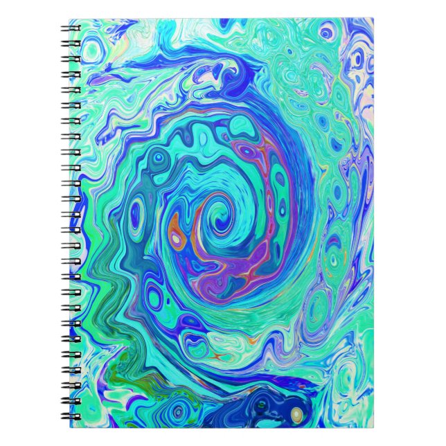 Groovy Abstrakt Ocean Blå och Grön Flytande Virvel Anteckningsbok (Framsidan)