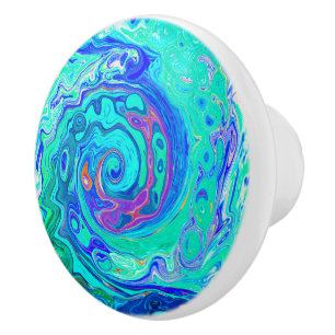 Groovy Abstrakt Ocean Blå och Grön Flytande Virvel Knopp