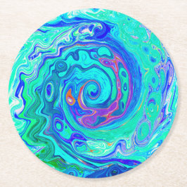 Groovy Abstrakt Ocean Blå och Grön Flytande Virvel Underlägg Papper Rund