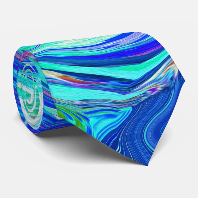 Groovy Abstrakt Ocean Blå och Grön Vätskvirvel Slips (Rullad)