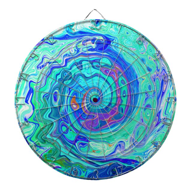 Groovy Abstrakt Ocean Blue och Grönt Liquid Swirl Darttavla (Framsidan)