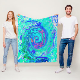 Groovy Abstrakt Ocean Blue och Grönt Liquid Swirl Fleecefilt