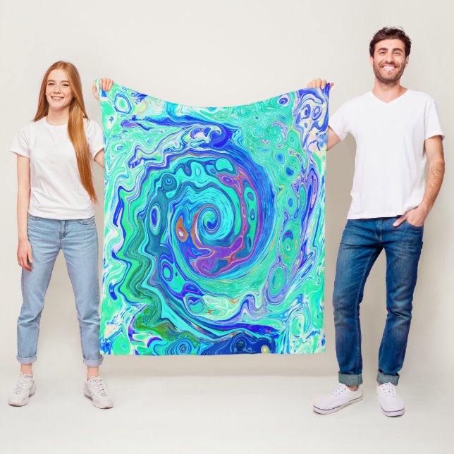 Groovy Abstrakt Ocean Blue och Grönt Liquid Swirl Fleecefilt (På plats)