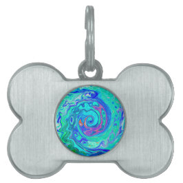 Groovy Abstrakt Ocean Blue och Grönt Liquid Swirl ID-bricka Husdjur
