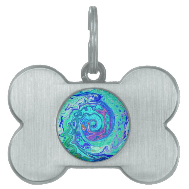 Groovy Abstrakt Ocean Blue och Grönt Liquid Swirl ID-bricka Husdjur (Framsidan)