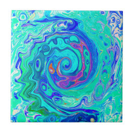 Groovy Abstrakt Ocean Blue och Grönt Liquid Swirl Kakelplatta