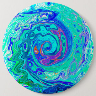 Groovy Abstrakt Ocean Blue och Grönt Liquid Swirl Knapp