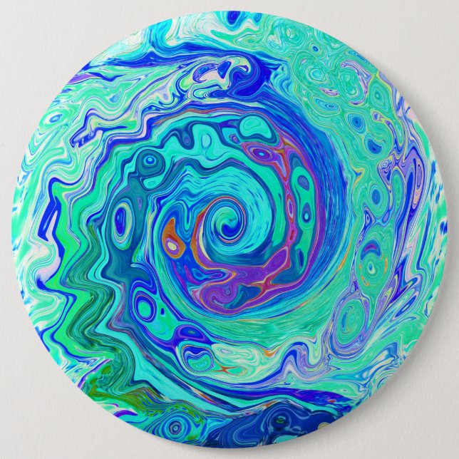 Groovy Abstrakt Ocean Blue och Grönt Liquid Swirl Knapp (Framsida)