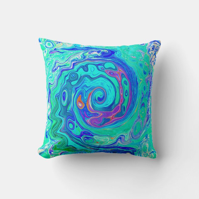 Groovy Abstrakt Ocean Blue och Grönt Liquid Swirl Kudde (Framsida)