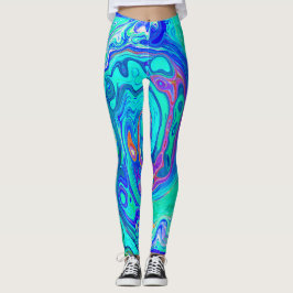 Groovy Abstrakt Ocean Blue och Grönt Liquid Swirl Leggings