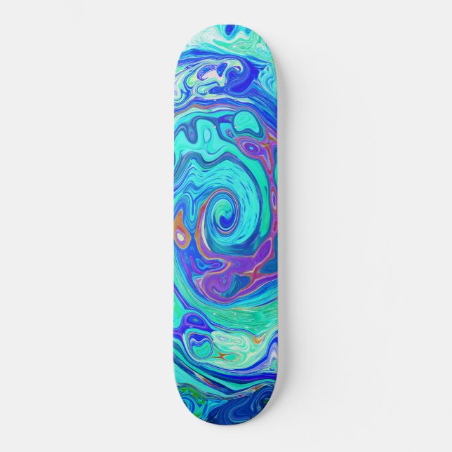 Groovy Abstrakt Ocean Blue och Grönt Liquid Swirl Mini Skateboard Bräda 18,5 Cm (Framsida)