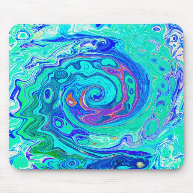 Groovy Abstrakt Ocean Blue och Grönt Liquid Swirl Musmatta (Framsidan)