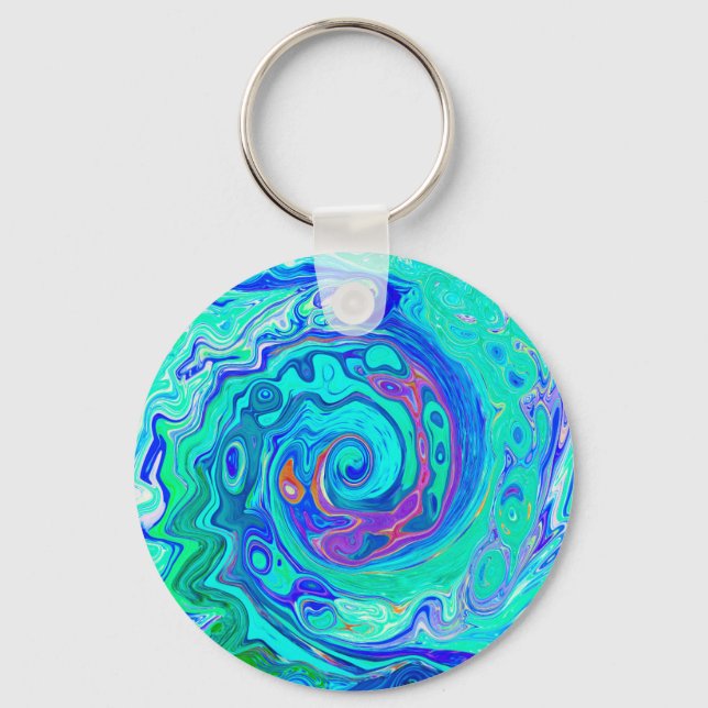 Groovy Abstrakt Ocean Blue och Grönt Liquid Swirl Nyckelring (Framsida)