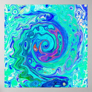 Groovy Abstrakt Ocean Blue och Grönt Liquid Swirl Poster