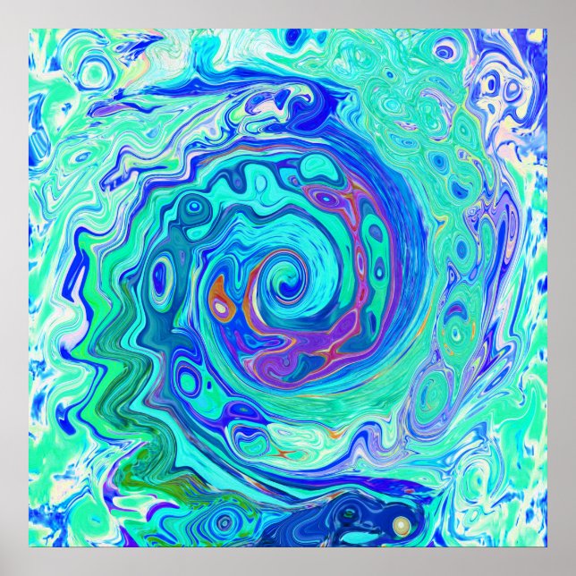 Groovy Abstrakt Ocean Blue och Grönt Liquid Swirl Poster (Framsidan)