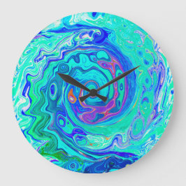 Groovy Abstrakt Ocean Blue och Grönt Liquid Swirl Stor Klocka