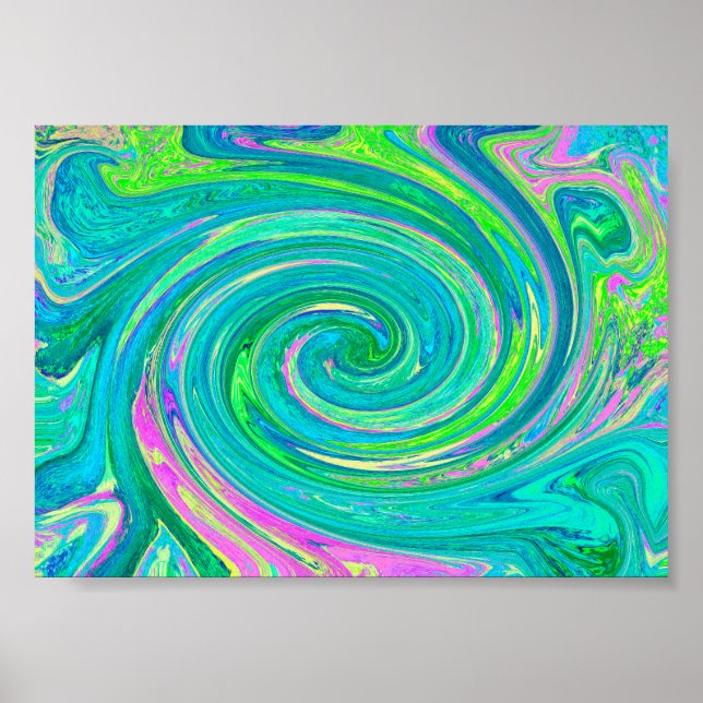Groovy Abstrakt Retro Aquamarine Swirl Poster (Framsidan)