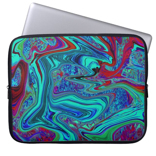 Groovy Abstrakt Retro Art in Blue and Red Laptop Fodral (Framsidan)