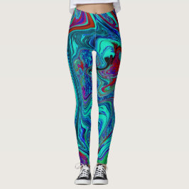 Groovy Abstrakt Retro Art in Blue and Red Leggings