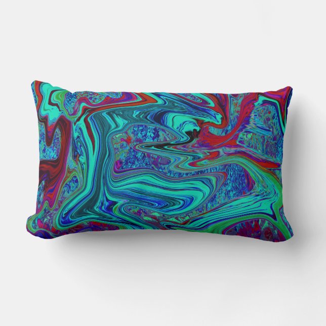 Groovy Abstrakt Retro Art in Blue and Red Lumbarkudde (Framsida)