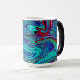 Groovy Abstrakt Retro Art in Blue and Red Magisk Mugg