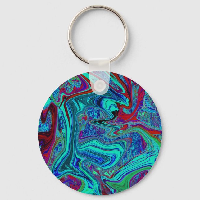 Groovy Abstrakt Retro Art in Blue and Red Nyckelring (Framsida)