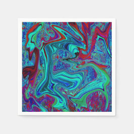 Groovy Abstrakt Retro Art in Blue and Red Pappersservett