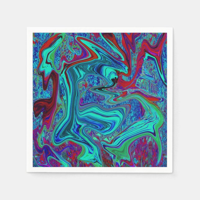 Groovy Abstrakt Retro Art in Blue and Red Pappersservett (Framsidan)