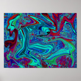 Groovy Abstrakt Retro Art in Blue and Red Poster