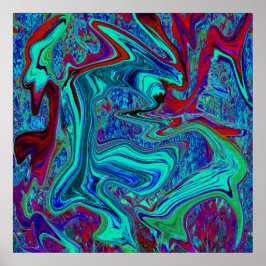 Groovy Abstrakt Retro Art in Blue and Red Poster